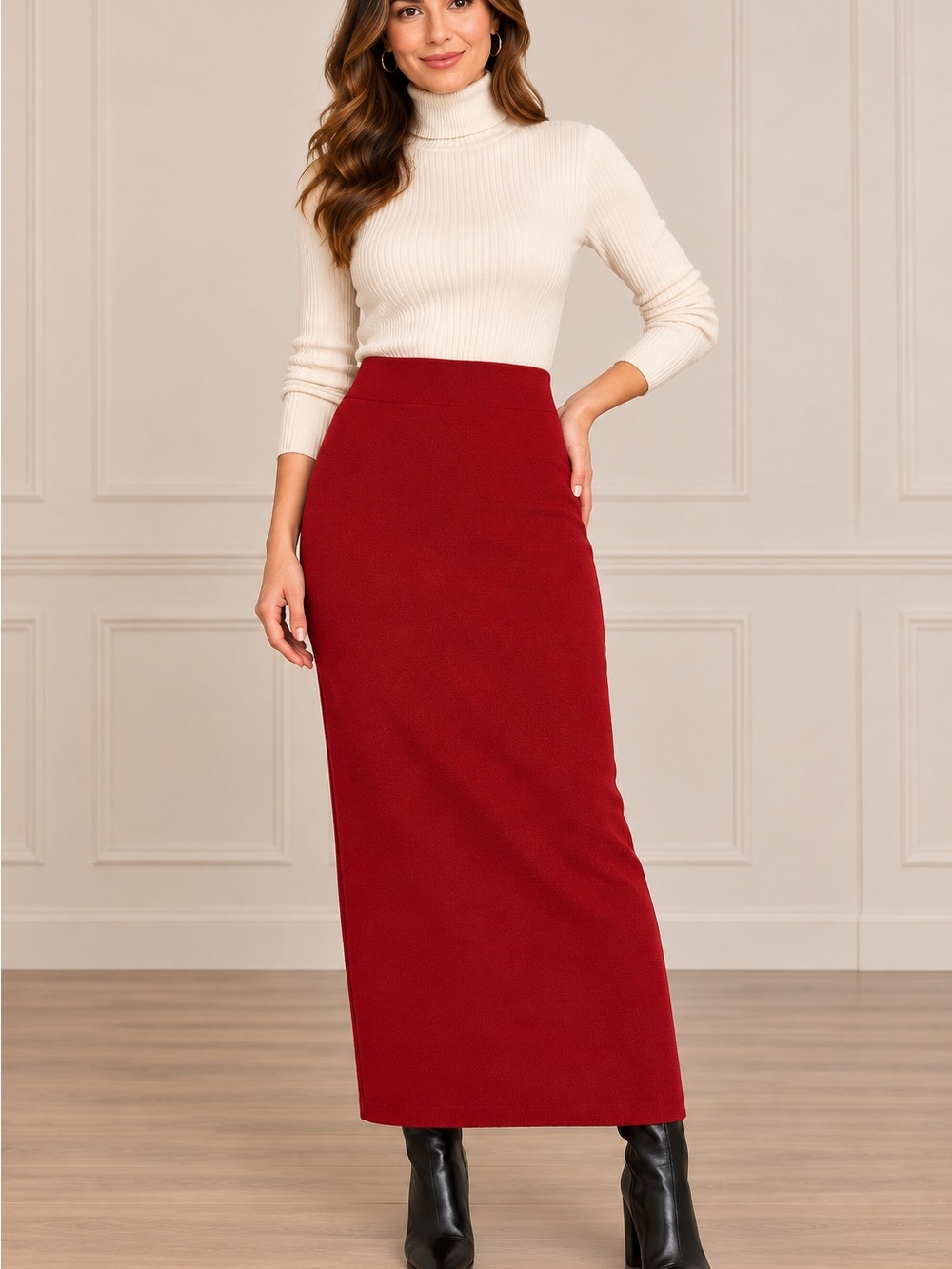 Brooks Brothers Women’s Red Wool Blend Knit Midi Pencil Skirt Size M NWT